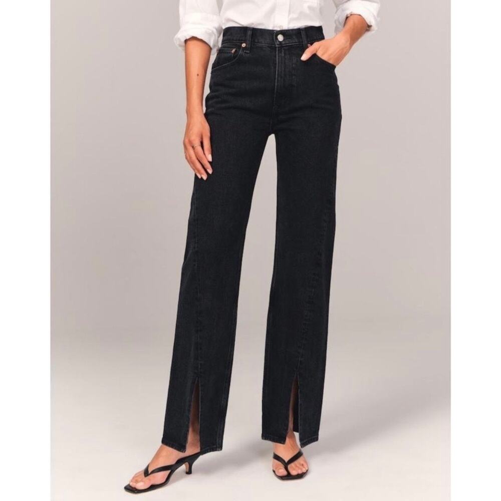 Abercrombie & Fitch 30 / 10L Curve Love The 90s Relaxed Jean Black Split Hem